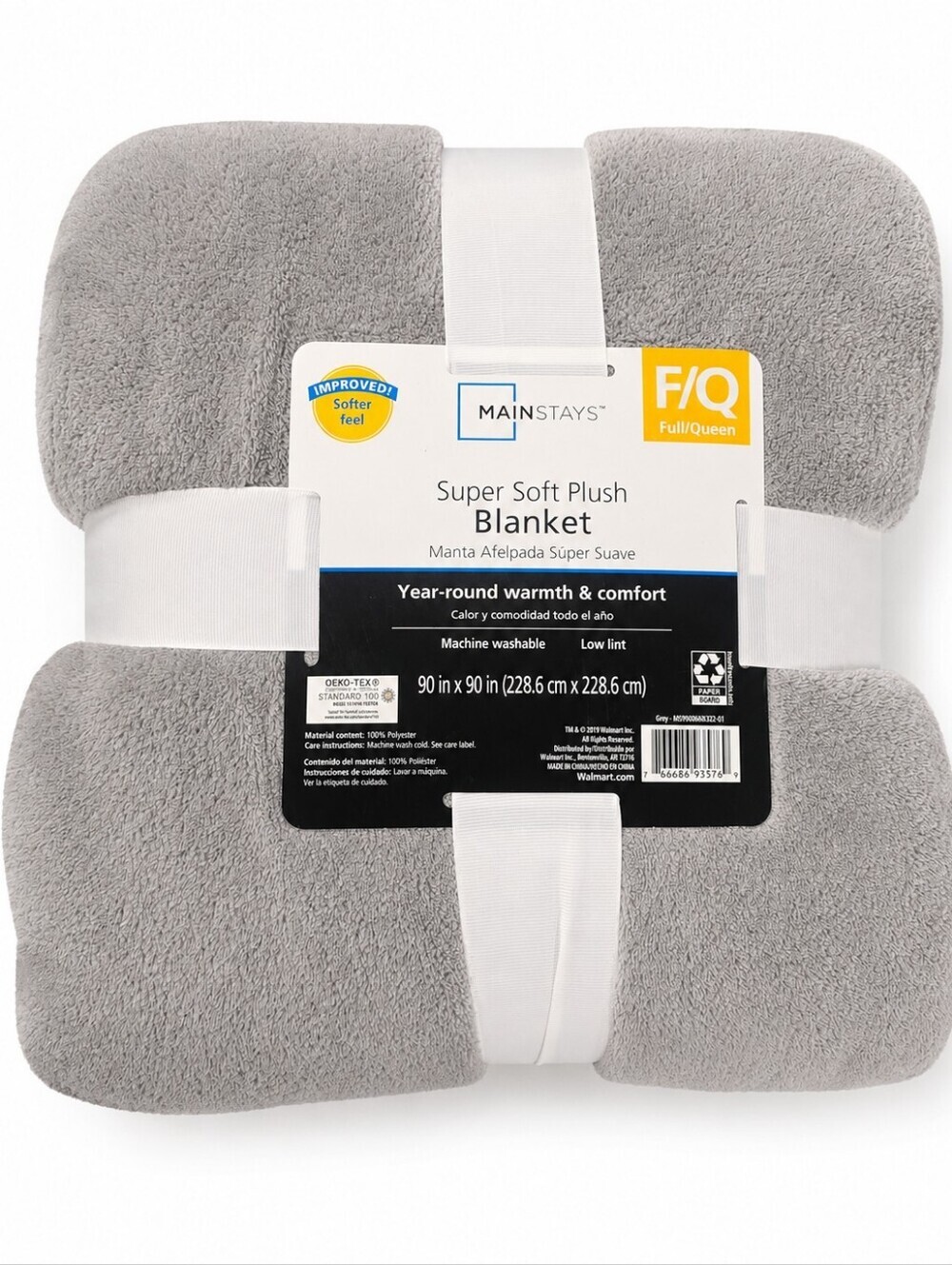 Mainstays Super Soft Plush Blanket Full/Queen Gray 90x90 New